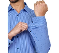 Men's Recycled Slim Fit Stripe Dot Performance Stretch Cooling Comfort Dress Shirt