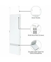 Sugift Wall Mounted Lockable Mirror Jewelry Cabinet with Led Light