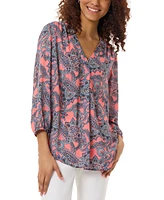 Jones New York Women's Printed V-Neck 3/4-Sleeve Top