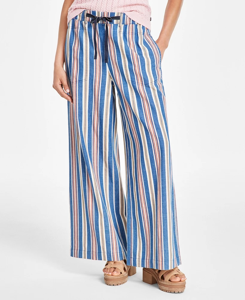 Nautica Jeans Women's Striped Elastic-Waist Wide-Leg Pants