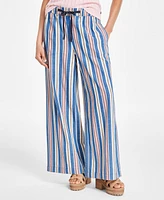 Nautica Jeans Women's Striped Elastic-Waist Wide-Leg Pants