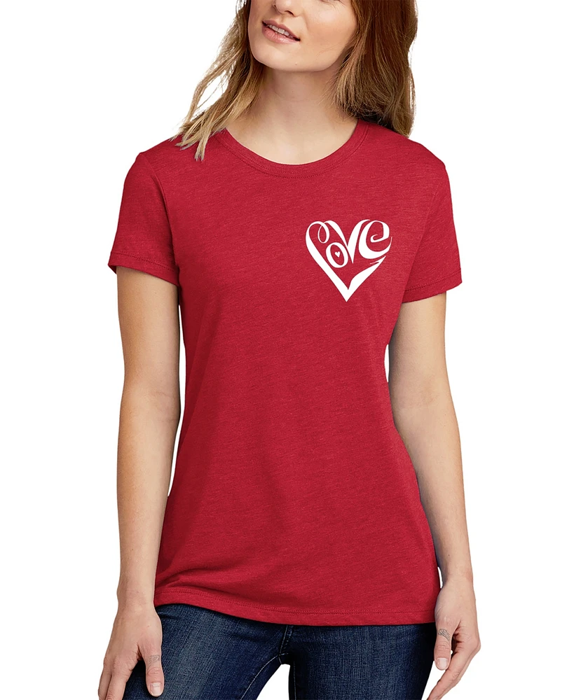 La Pop Art Women's Premium Blend Word Script Heart T-Shirt