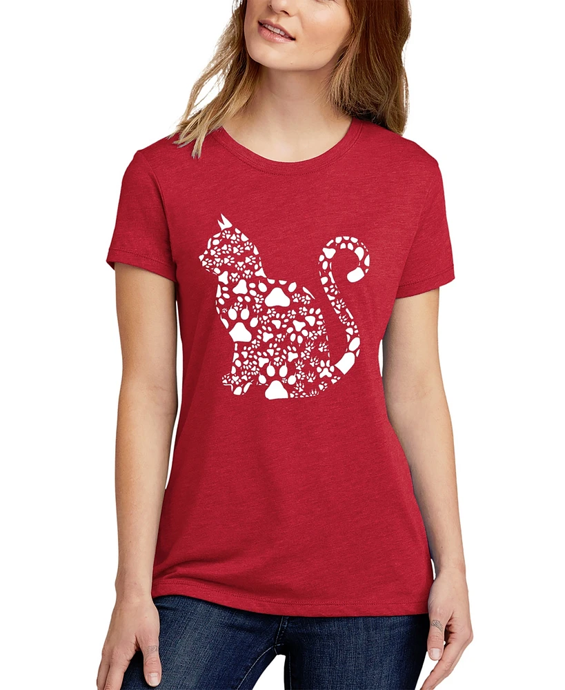 La Pop Art Women's Premium Blend Word Cat Paws T-Shirt