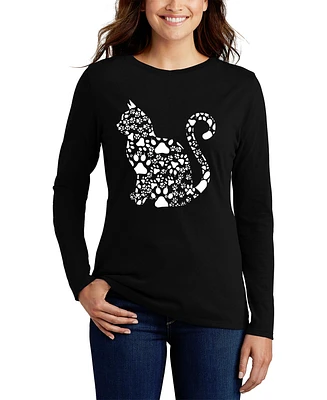 La Pop Art Women's Word Cat Paws Long Sleeve T-Shirt