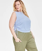 On 34th Trendy Plus Striped Cinched Muscle Tee, Created for Macy's