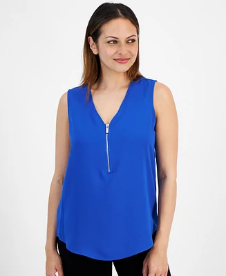 Ak Anne Klein Petite Zip Front V-Neck Sleeveless Top