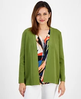 Ak Anne Klein Petite Newport Open-Front Long-Sleeve Cardigan