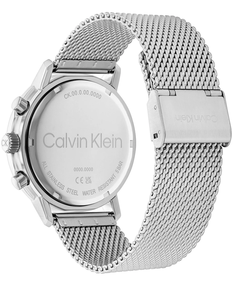 Calvin Klein Men's Gauge Silver Stainless Steel Mesh Watch 44mm