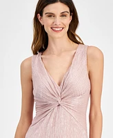 Connected Petite Metallic V-Neck Twist-Front Gown