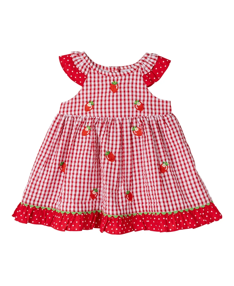Rare Editions Baby Girl Strawberry Seersucker Dress