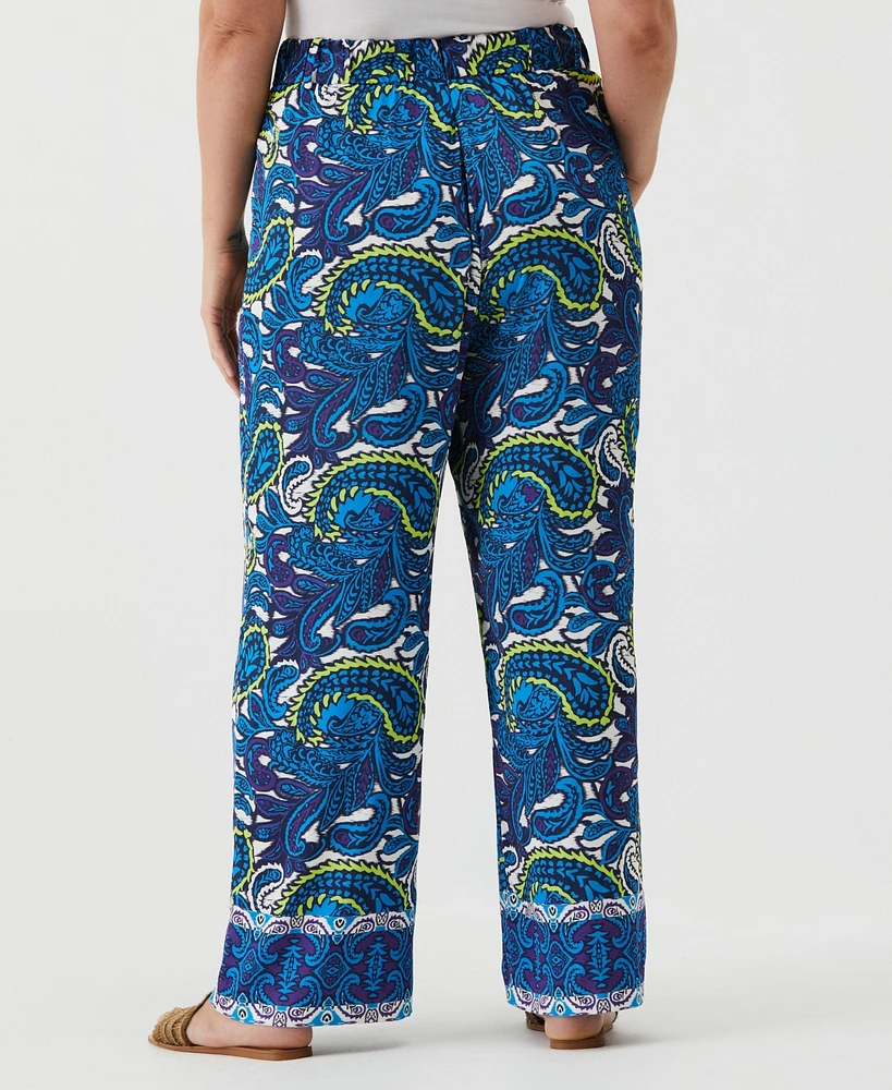 Ella Rafaella Plus Paisley Print High Rise Wide Leg Pant