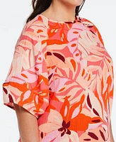 Ella Rafaella Plus Size Cotton Tie Back Lantern Sleeve Top