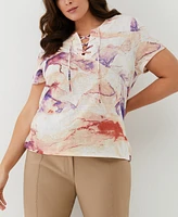 Ella Rafaella Plus Eco Watercolor Print Lace-Up Short Sleeve Tee Shirt