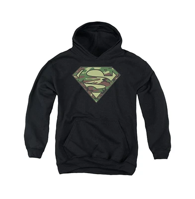 Superman Boys Youth Camo Logo Pull Over Hoodie / Hooded Sweatshirt