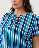 Ella Rafaella Plus Eco Stripe Lace-Up Short Sleeve Tee Shirt