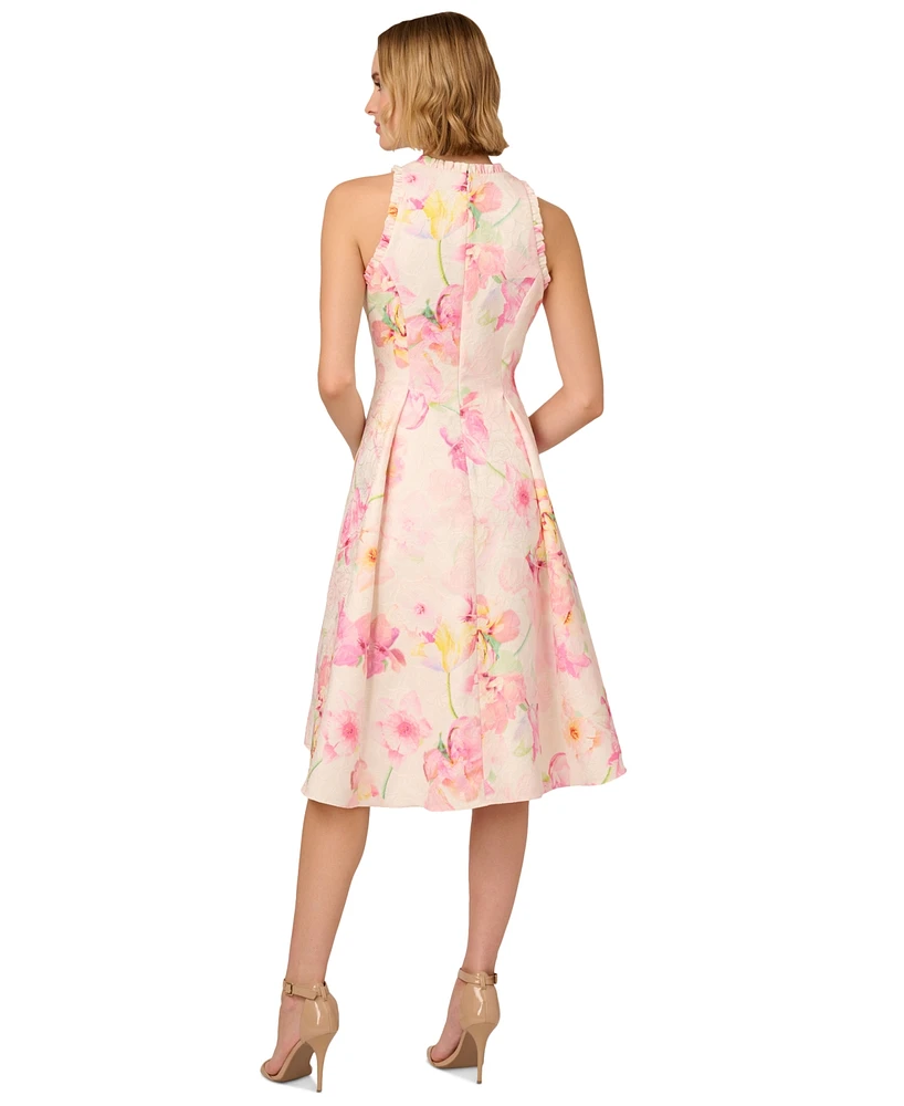 Adrianna Papell Women's Floral Jacquard Ruffle-Trim Dress