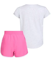 adidas Toddler & Little Girls Essential Heather T-Shirt Woven Shorts, 2 Piece Set