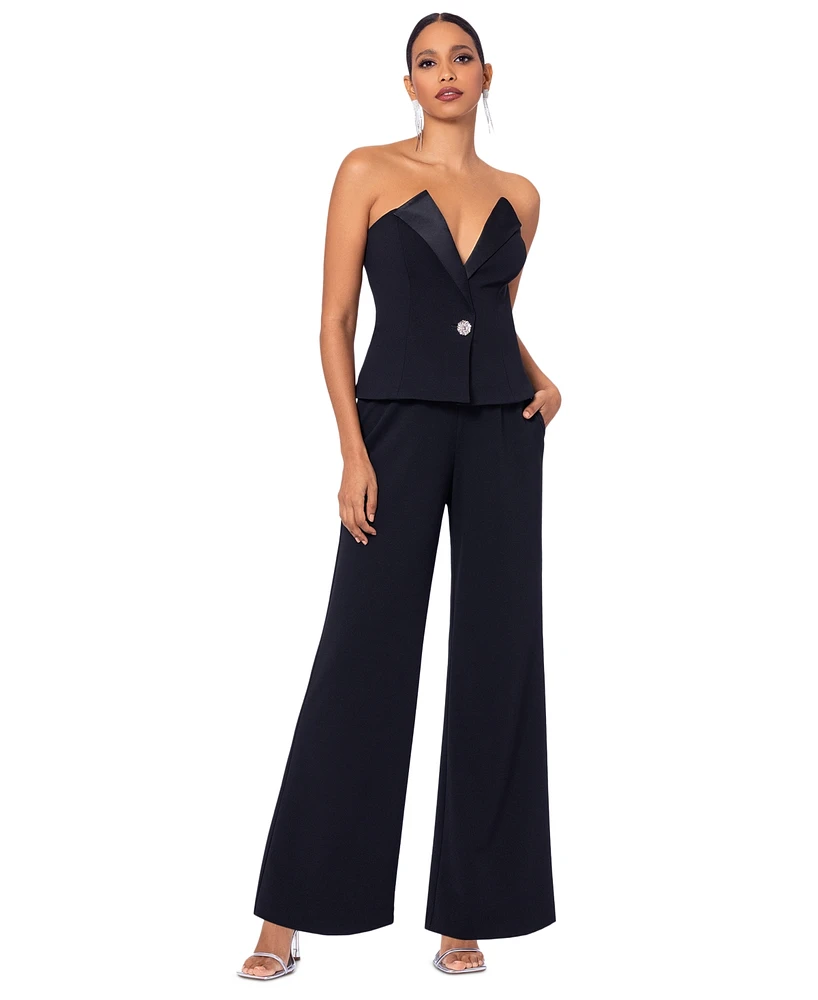 Betsy & Adam Women's Strapless Tuxedo Jumpsuit