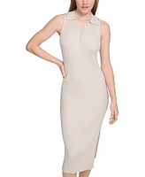 Calvin Klein Jeans Women's Sleeveless Ribbed Polo Midi Dress