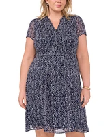 Msk Plus Printed Pintucked Dress