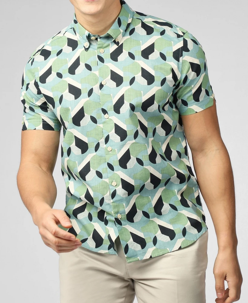 Ben Sherman Men's Art Deco Print Short Sleeve Shirt