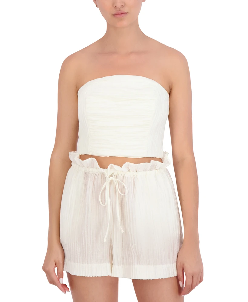 Bcbg New York Women's Plisse Strapless Smocked Back Crop Top