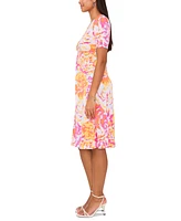 Msk Petite Floral-Print Twist-Front Midi Dress