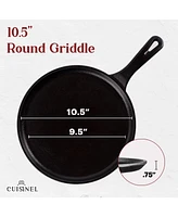 Cuisinel Cast Iron Round Griddle - 10.5"-Inch Crepe Maker Pan + Silicone Handle Cover