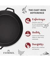 Cuisinel Cast Iron Skillet 15" inches + Glass Lid + Chainmail Scrubber