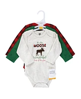 Hudson Baby Baby Boys Unisex Baby Cotton Long-Sleeve Bodysuits, Moose Wonderful Time, 3-Pack