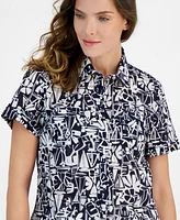 Nautica Jeans Women's Tiki Print Cotton Button-Front Shirt