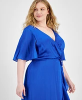 Taylor Plus Size Satin Ruffled A-Line Dress