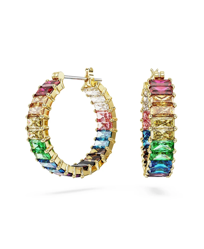 Swarovski Multicolored Baguette Cut Gold-Tone Plated Matrix Hoop Earrings