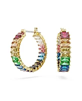 Swarovski Multicolored Baguette Cut Gold-Tone Plated Matrix Hoop Earrings