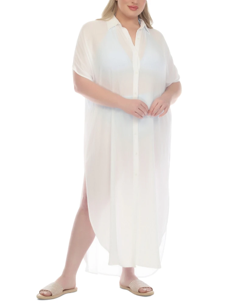 Raviya Plus Size Button-Front Cover-Up Maxi Dress