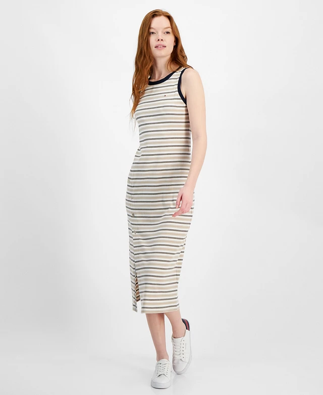 Sheath Dress Macy's Tommy Hilfiger White Dress Tommy Hilfiger Women's  Striped Ribbed Slit Midi Dress Westland Mall