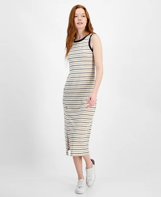 Tommy Hilfiger Women's Striped Ribbed Slit Midi Dress