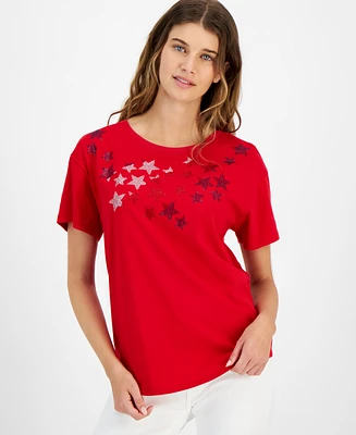 Tommy Hilfiger Women's Embellished-Star Short-Sleeve T-Shirt
