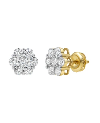 LuvMyJewelry Round Cut Natural Certified Diamond (2.03 cttw) 14k Yellow Gold Earrings Classic Cluster Design