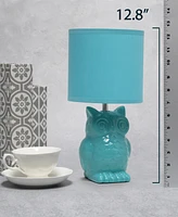 Simple Designs 12.8" Tall Contemporary Ceramic Owl Bedside Table Desk Lamp with Matching Fabric Shade