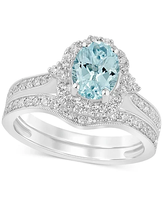 Aquamarine (1-1/8 ct. t.w.) & Diamond (1/2 Bridal Set 14k White Gold