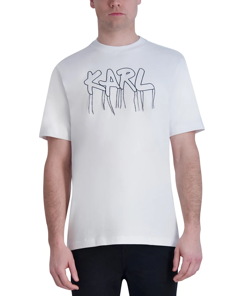 Karl Lagerfeld Paris Men's Slim-Fit Fringe-Trimmed Logo Graphic T-Shirt