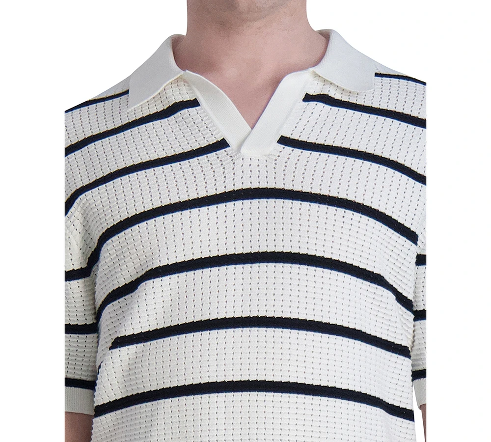 Karl Lagerfeld Paris Men's Slim-Fit Crocheted Stripe Polo Shirt