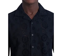 Karl Lagerfeld Paris Men's Slim-Fit Eyelet Button-Down Camp Shirt