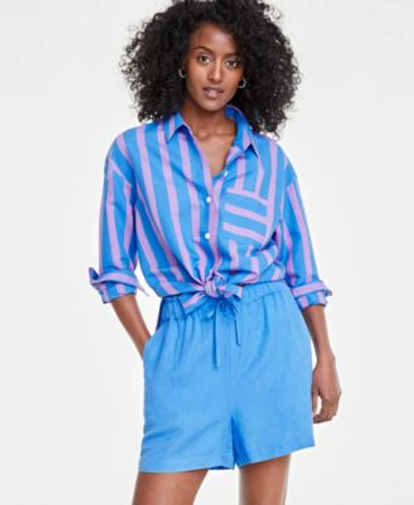 On 34th Womens Relaxed Long Sleeve Shirt Strappy Scoop Neck Tank Pull On Shorts Created For Macys