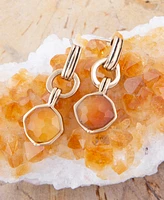 Barse River Rocks Genuine Orange Quartz and Golden Bronze Abstract Drop Earrings