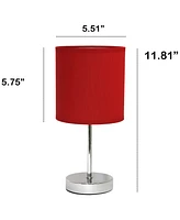 Creekwood Home Nauru 11.81" Traditional Petite Metal Stick Bedside Table Desk Lamp Chrome with Fabric Drum Shade