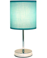 Creekwood Home Nauru 11.81" Traditional Petite Metal Stick Bedside Table Desk Lamp Chrome with Fabric Drum Shade