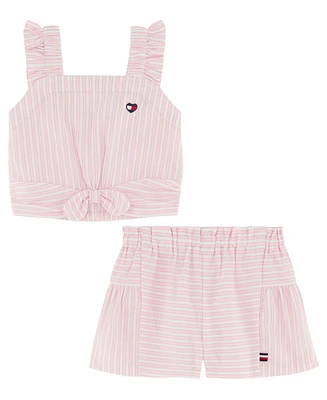Tommy Hilfiger Little Girls Striped Crinkle Jacquard Shorts Set