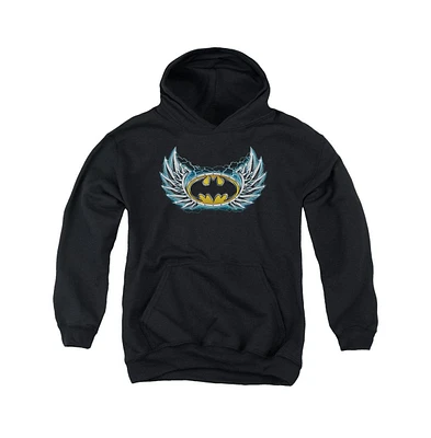 Batman Boys Youth Steel Wings Logo Pull Over Hoodie / Hooded Sweatshirt